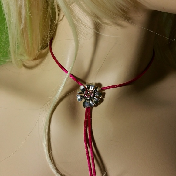 Hot Pink Swarovski Crystal Flower bolo/lariat - Picture 1 of 3